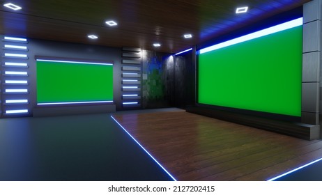 News Studio, Backdrop For TV Shows .TV On Wall.3D Virtual News Studio Background, 3d Illustration	