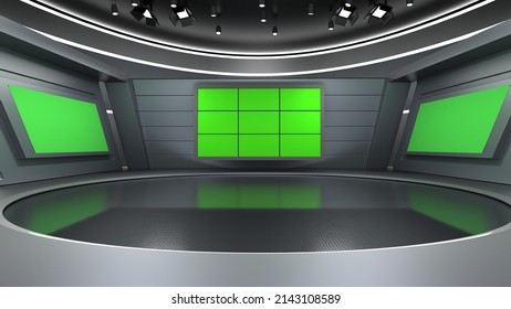 News Studio, Backdrop For TV Shows .TV On Wall.3D Virtual News Studio Background, 3d Illustration