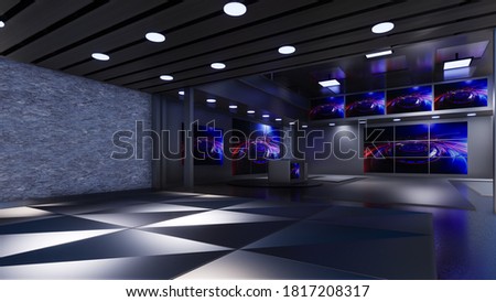 News Studio, Backdrop For TV Shows .TV On Wall.3D Virtual News Studio Background, 3d illustration