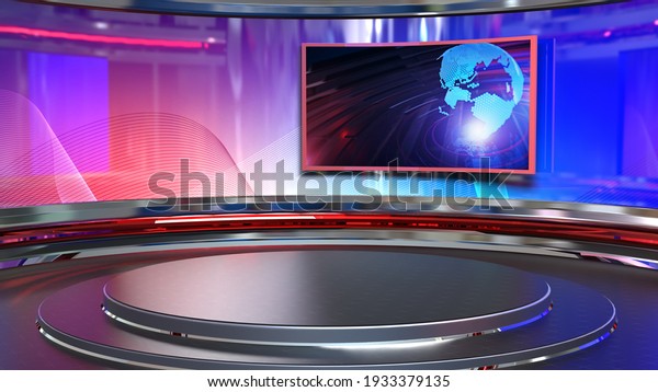 News Studio, Backdrop For\
TV Shows .TV On Wall.3D Virtual News Studio Background, 3d\
illustration	