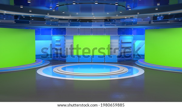 ニューススタジオ 壁にテレビ番組の背景 Tv 3d仮想ニューススタジオ背景 3dイラスト のイラスト素材