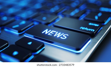 News technology concept - News button on keyboard. 3d illustration