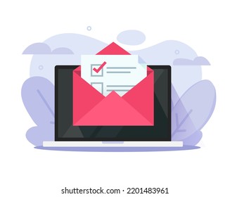 Newsletter Checklist Email Icon Or Survey Test Results Check List Report E-mail Mail Letter Graphic, Online Task Campaign Subscription, Membership Choose Concept On Laptop Illustration