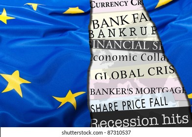  Newsletters Headlines About Financial Crisis With Flag Of European Union