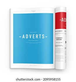 Publicidad de periódico Revista Brochure Mockup 3D Representando fondo blanco