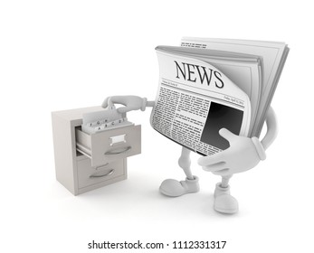 Newspaper Character With Archive Isolated On White Background. 3d Illustration