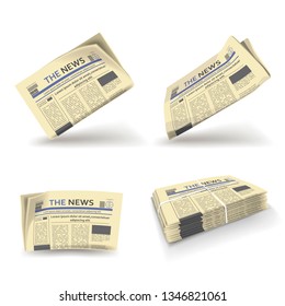 Newspaper Folded, Open And Stack  Isolated Icons