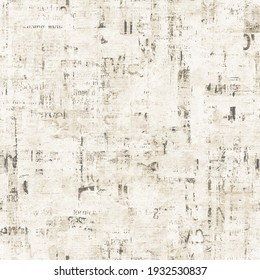 Newspaper paper grunge aged newsprint seamless pattern background. Vintage old newspapers template texture. Unreadable news square page. Sepia color art collage. Print for textile, wallpaper, wrapping