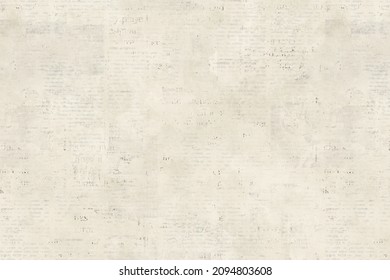 Newspaper Paper Grunge Aged Newsprint Pattern Background. Vintage Old Newspapers Template Texture. Unreadable News Horizontal Page With Place For Text, Images. Grey Sepia Color Art Collage.