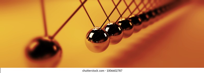 Newton Cradle, Cause And Effect Concept, Golden Infinity Newton's Cradle (3d Illustration Banner)