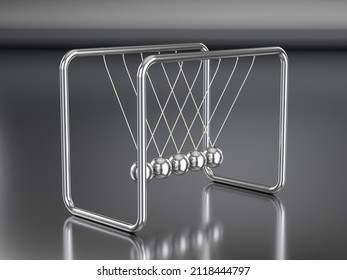Newton pendulum on a reflection background. 3d illustration.