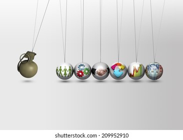 Newtons Cradle - Inflation And Falling Down Concept