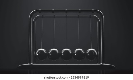 Newton's cradle motionless close-up. Studio shooting. Screensaver or wallpaper. 3d rendering