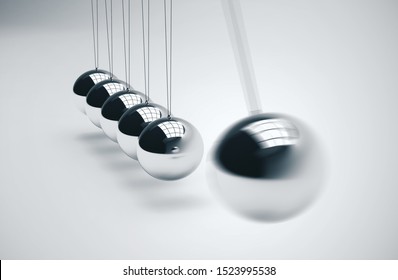 Newton's cradle, particularly of the spheres on white bacground. 3D Rendering