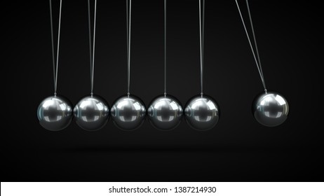 Newton's Cradle with silver balls. suitable for busines, science and physics themes. 3d illustration, on black backgorund