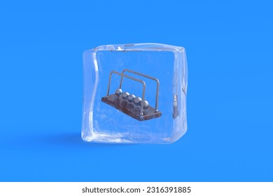 Newton's pendulum in ice cube. 3d illustration