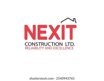 The "Nexit Construction Ltd." logo uses bold red text with a house outline above the "T," symbolizing construction.  - Powered by Shutterstock