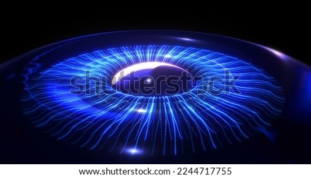 Next generation artificial intelligence blue humanoid eye formed by fiber optics. Futuristic technology concept 3d Illustration render.