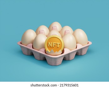 NFT Crypto Broken Open Crack Egg Tray Box 3D Illustration