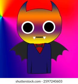 NFT image of a cartoon vampire devil with a rainbow background adds a spooky feel