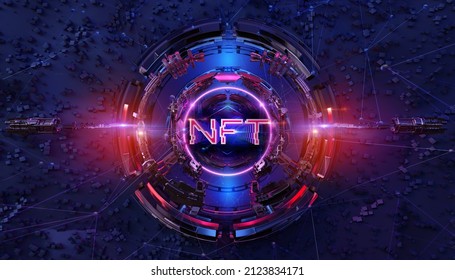 NFT Non-Fungible Token: Crypto Currency Money Data Unit, Ethereum Blockchain Technology; Digital Art Files, Games, Collectibles, Music Investment. NFT Non Fungible Cryptographic Token Transaction 3d