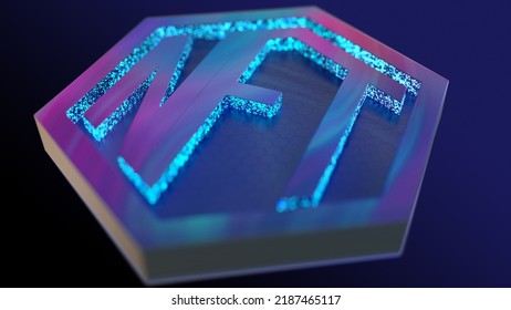 NFT Sign, Stylized Single Object In Dark Space, High Detailed Close-up View With Depth Of Field, 3D Render