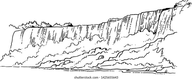 Niagara Falls Outline Drawing Illustration