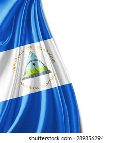 Nicaragua flag of silk and white background