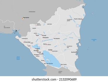 Nicaragua Political Map Neighbors Capital 260nw 2132090689 