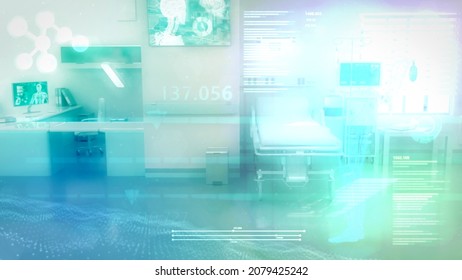 Nice Abstract High Tech Hospital Room With Overlays , Cgi Abstract 3D Rendering