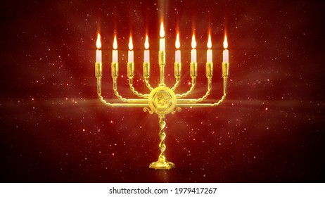 Nice Gold Hanukkah Menora Light - Cg Object 3D Illustration