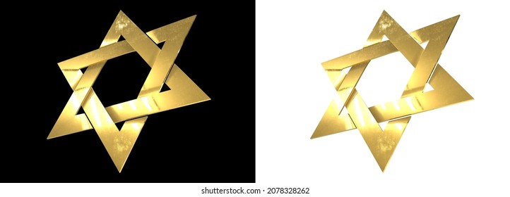 Nice Goldish Shield Of David Isolated - Cg Object 3D Illustration