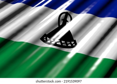 Nice Memorial Day Flag 3d Illustration
 - Shiny - Looking Like Plastic Flag Of Lesotho With Big Folds Lying Flat Diagonal