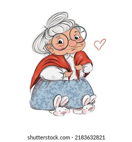 Nice Old Lady In Slippers. Drawn In Digital.