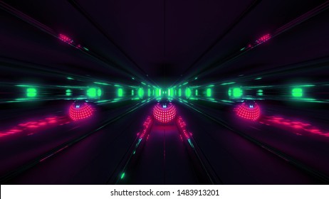 nice red glowing sphere with reflective space tunnel background 3d rendering illustration