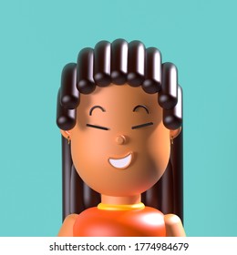 A nice tanned Islander girl in an orange dress. 3d render illustration of plastic vinyl toy suitable for web or print design.