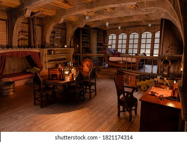 nice view of the pirate cabin, 3d illustration