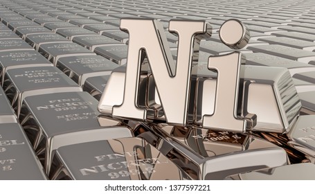 Nickel Ingots Background With Ni Symbol. 3D Rendering