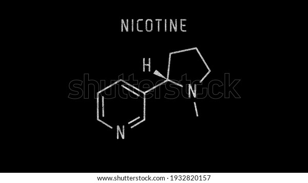 Nicotine Molecular Structure Symbol Sketch or
Drawing on black
background
