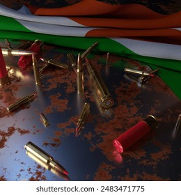 Niger Flag with Bullets On Rusty Metal Plate