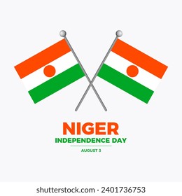 Niger Independence Day poster illustration. Two crossed Nigerien flags on a pole icon. Flag of Niger design element isolated on a gray background. August 3 every year. Important day - Powered by Shutterstock