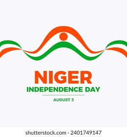 Niger Independence Day poster illustration. Waving Flag of Niger ribbon icon isolated on a gray background. Abstract Nigerien flag graphic design element. August 3 every year - Powered by Shutterstock