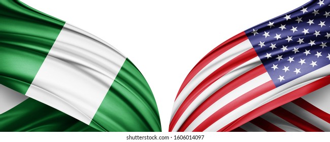 Nigeria and American flag of silk with copyspace for your text or images and white background -3D illustration