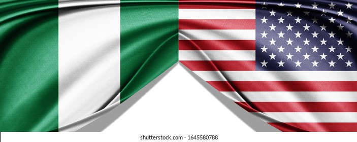 Nigeria and American flag of silk with copyspace for your text or images and white background -3D illustration