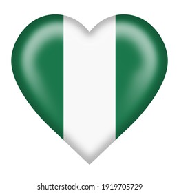 Nigeria flag heart button isolated on white with clipping path 3d illustration