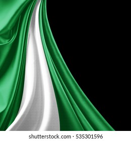 Nigeria  flag of silk with copyspace for your text or images and black background-3D illustration  
