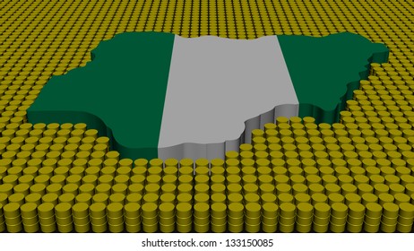 Nigeria Map Flag With Oil Barrels Illustration