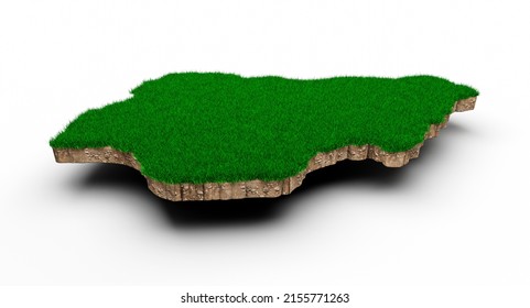 Nigeria Map Soil Land Geology Cross Section With Green Grass And Rock Ground Texture 3d Illustration