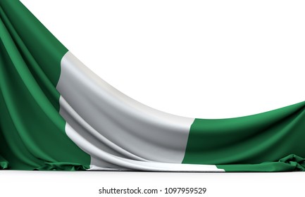 Nigeria national flag hanging fabric banner. 3D Rendering