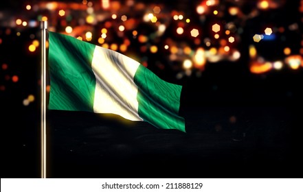 Nigerian National Flag City Light Night Bokeh Background 3D